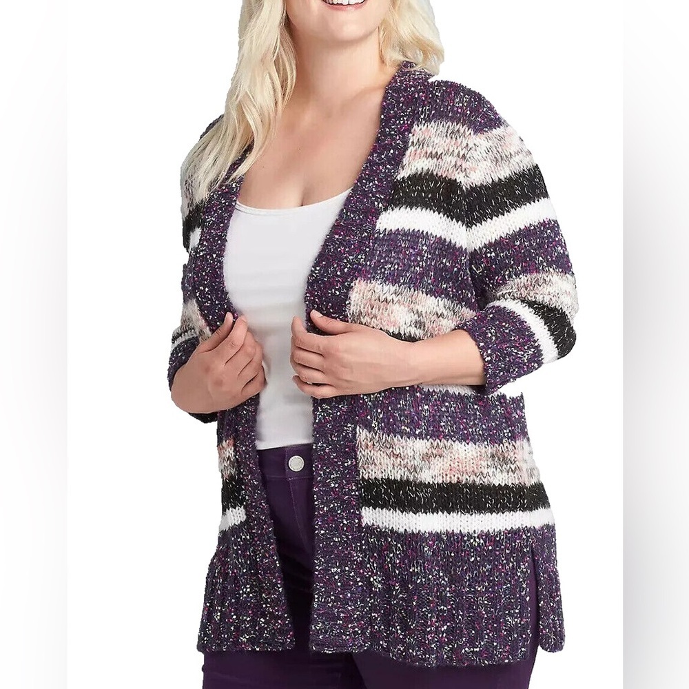 Lane Bryant Multicolor Open Front Knit Cardigan